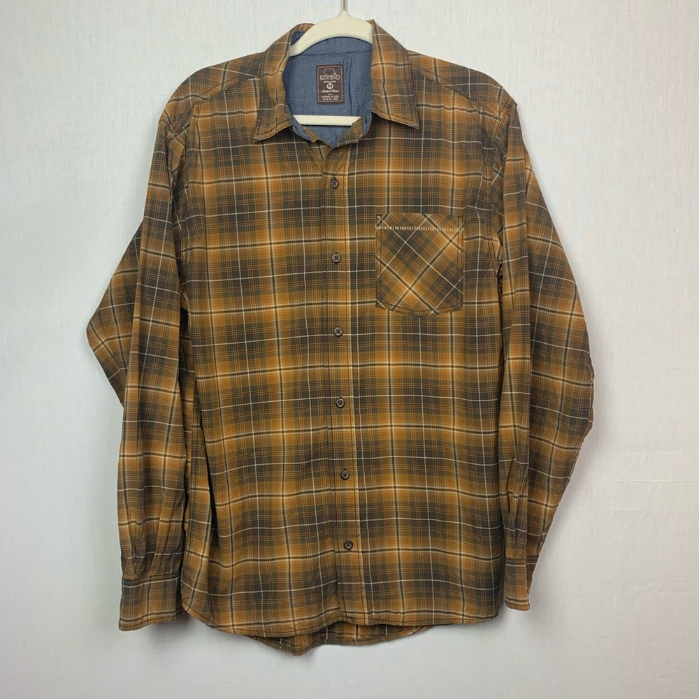 RedHead Button Down Brown Plaid Shirt Men’s Size M